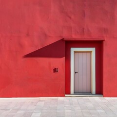 A Red Wall With A White Door