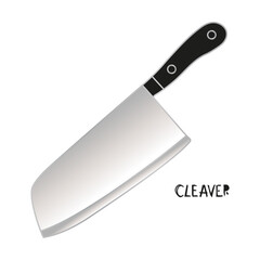 Large Knife With Black Handle on White Background
