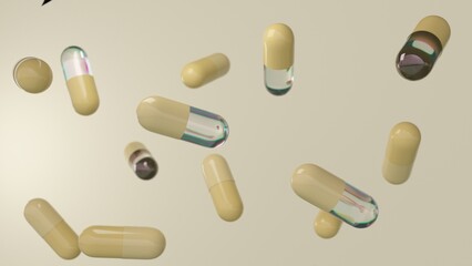 Beige capsules with reflective details on a warm backdrop.
