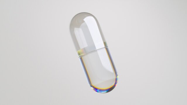 Clear 3D capsule with a holographic effect on a neutral background