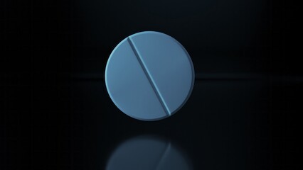 The destruction of the pill in slow motion on black isolated background. Medical concept. 3d animation