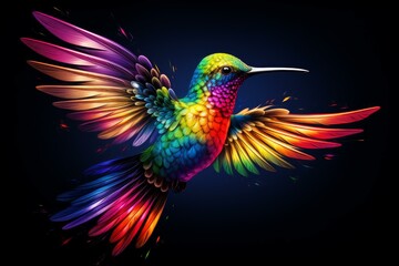 Fototapeta premium Joyful Rainbow colorful hummingbird. Mexico green bird. Generate Ai