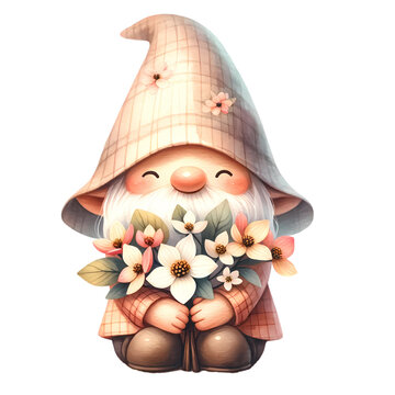 cute gnome holding flowers clip art preview