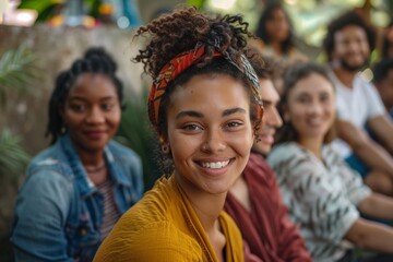 A diverse group of young friends enjoys laughter and togetherness outdoors in a city setting.