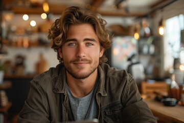 Fototapeta premium Handsome man in casual wear at café