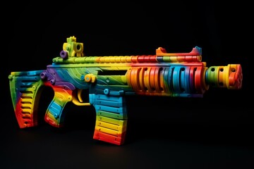 Futuristic Rainbow gun dark. Colorful festival support. Generate Ai