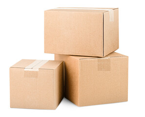 cardboard boxes on white isolated background