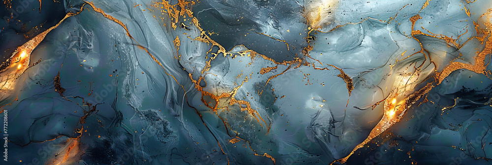 Poster oceanic dreams: a canvas of blue and gold, creating an abstract seascape with swirling marble patter