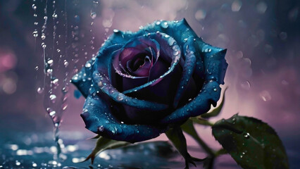 deep purplish and bluish single frame rose with water  drops lying on  the sepals 
pink rose flower background with due drops and  romantic background in full frame abstract view  - obrazy, fototapety, plakaty