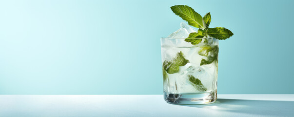 Basil coctail on green background.