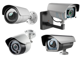 Set of CCTV security cameras cut out