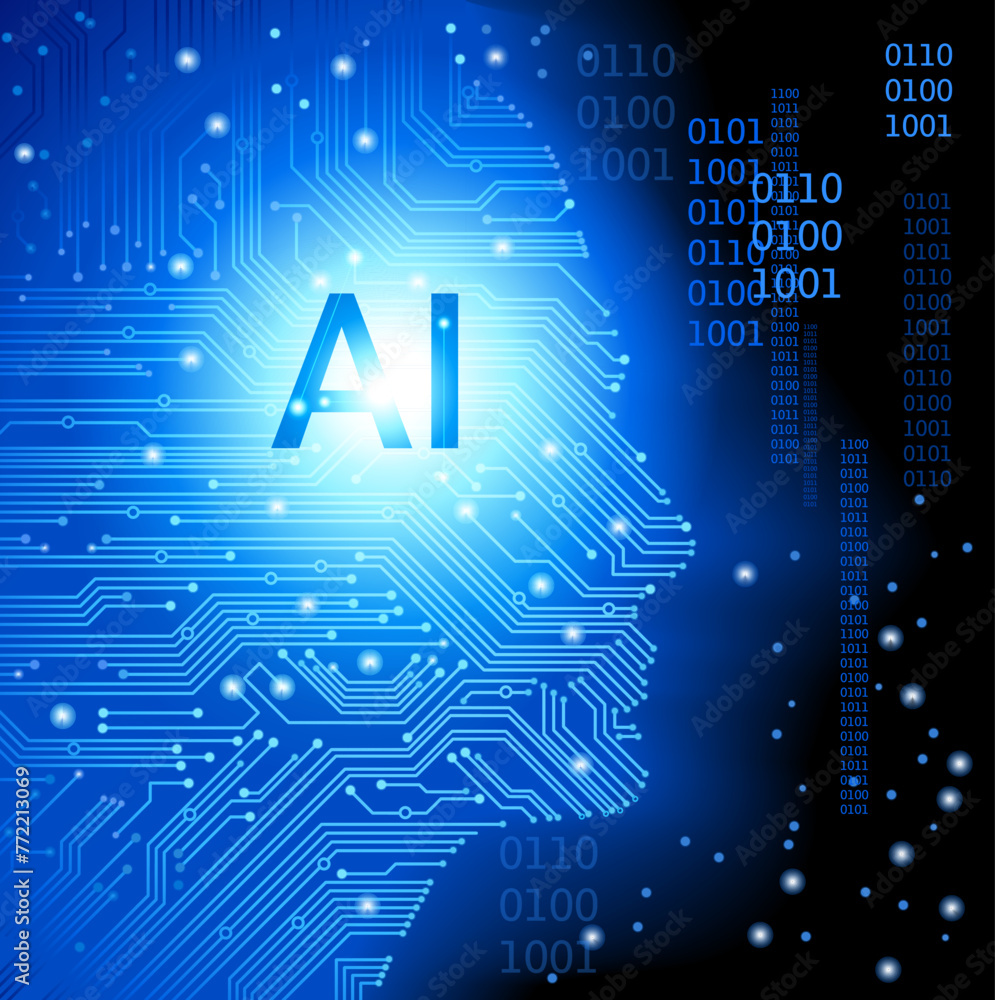 Poster futuristic design of an artificial intelligence brain with circuit board. digital and technology bac