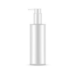 Tall Plastic Pump Bottle Mockup, Front View, Isolated On White Background. Vector Illustration