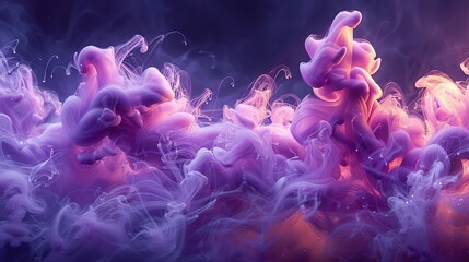 An ultra high-definition image portrays ethereal violet clouds with a sense of motion, capturing an abstract and mystical quality suitable for imaginative backgrounds or avant-garde designs. - obrazy, fototapety, plakaty