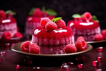 Delectable Raspberry cakes. Tart pie stand. Generate ai