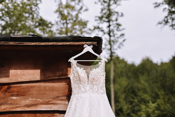 bride in a dress on a bridge