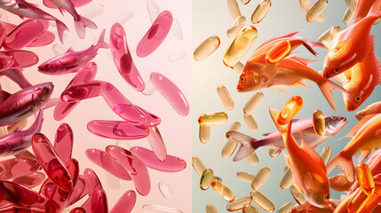 Contrasting Sources of Nutritional Supplements: Krill Oil vs. Fish Oil - obrazy, fototapety, plakaty