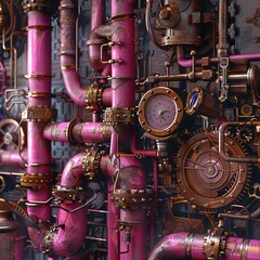 Pink Pipe Dreams A Steampunk Inspired Artwork Generative AI