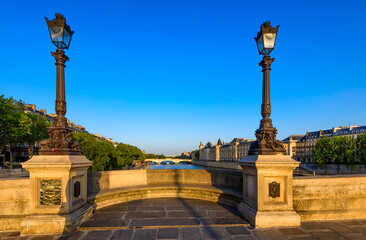Pont Neuf  is the oldest standing bridge across the river Seine in Paris, France. Cityscape of Paris. Architecture and landmarks of Paris - 772216260