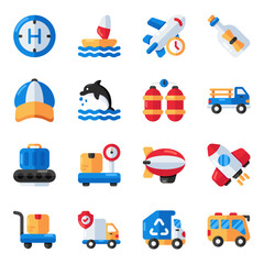 Set of Travel, Tour and Trip Flat Icons