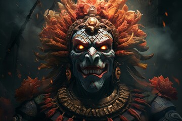 Powerful Ravana indian demon. Rugged mystical and horned creature with great strength. Generate AI - obrazy, fototapety, plakaty