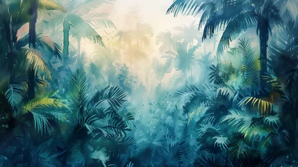 Foto op Canvas painted tropical background with palm trees © Laura