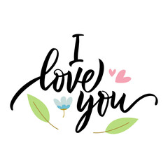 I love you lettering in black on a white background. Vector illustration