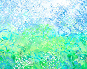 Drawing with watercolors and pastels, bright chalk. Flowers in the meadow, field. Abstract background, splash of paint, beautiful stroke, spot. Fashionable art cover, background.Dandelion flowers