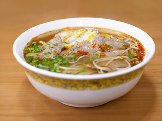 A bowl of Chinese food beef noodles