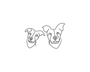 minimalist line art of a 2 dog. Concept of odd friendships. Poster design. Wallpaper ideas. 2 dog friendship illustration.