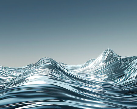 Surreal ocean waves of liquid metal, wide margin at the bottom for text