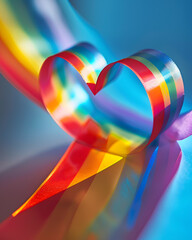 Heart shape made of colored ribbons on bokeh background.Vibrant Heart: A Symphony of Colorful Ribbons