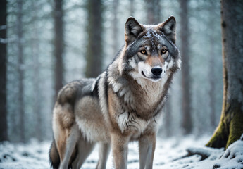 Wolf in a snow covered forest. - 772222825