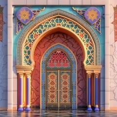 Porta e arco de uma mesquita em estilo árabe clássico  - obrazy, fototapety, plakaty