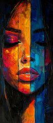 Artistic abstract painting of a woman's face with multicolored paint.