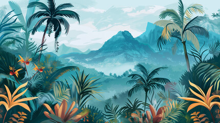 Fototapeta na wymiar tropical painted background with palm trees