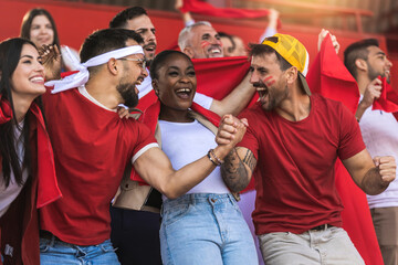 Football / soccer fans are cheering for their team at the stadium on the match © Mediteraneo