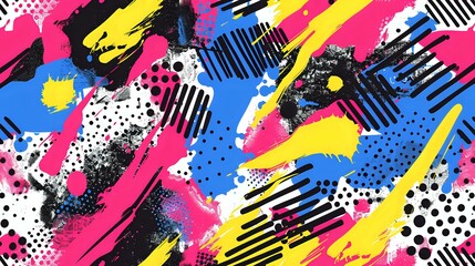 Abstract pop art color paint splash pattern background. Vector overlay geometric design of trendy...