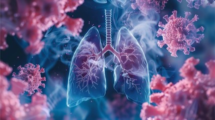 Diseases of the lungs in the picture lung cancer concept. - obrazy, fototapety, plakaty
