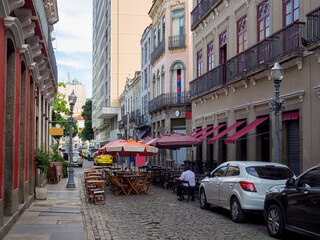 Old street of Centro in Rio de Janeiro, Brazil. Cityscape of Rio de Janeiro. Architecture and landmark of Rio de Janeiro.