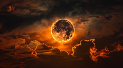 A full moon is seen through a cloudy sky, AI - 772225691
