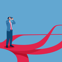 Fototapeta premium Man looking through a crossroads with many branches, illustration for planning.