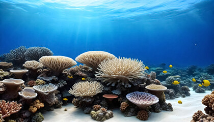 a coral reef with an underwater view of an underwater scene - obrazy, fototapety, plakaty