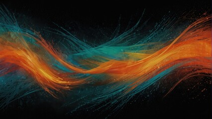 Psychedelic Groove Vibrant Orange Teal White Grainy Gradient Color Flow Wave on Black Background - obrazy, fototapety, plakaty