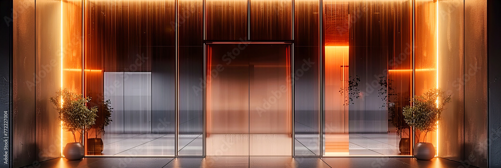 Poster sleek modern architecture with unique door design, highlighting the fusion of functionality and styl