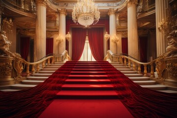 Obraz premium Opulent Red carpet stage. Show flash star. Generate Ai