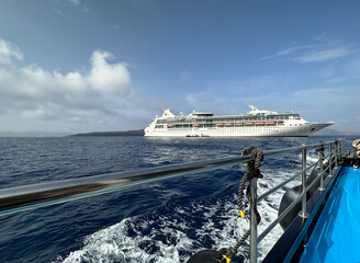 Cruise ship on the roadstead of Santorini island