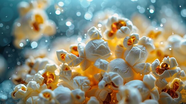 A small-scale macro picture of popcorn was taken for assessment photography production and space, Generative AI.