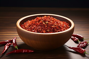 Vibrant Red chili flakes. Powder dry pile. Generate Ai