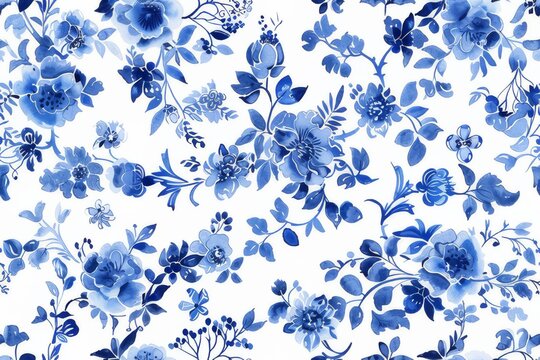 Watercolor Seamless pattern with blue and white